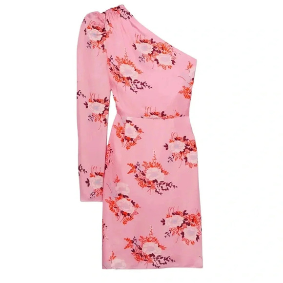 Les Reveries Dress One-Sleeve in Pink Gardenia Matte Satin Size 4 NWT - Picture 2 of 11